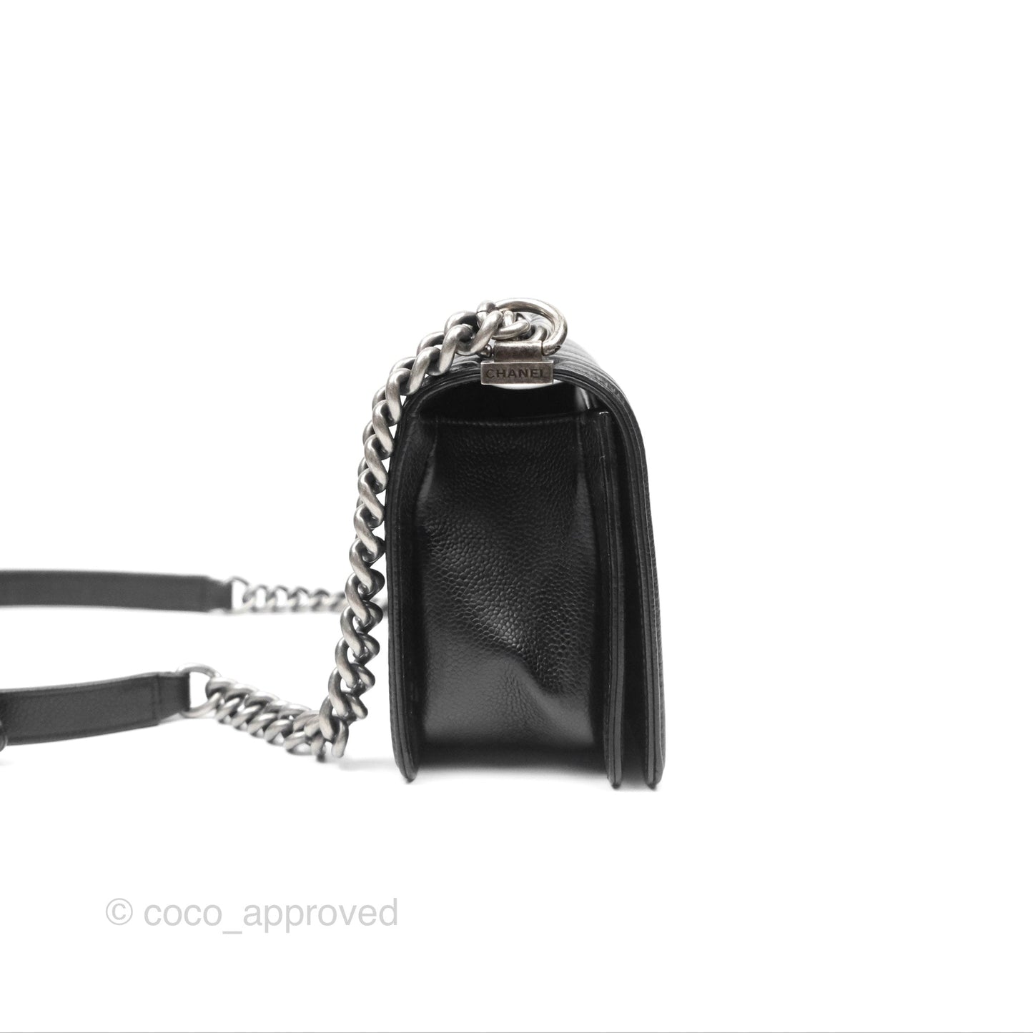 Chanel Medium Boy Chevron Black Caviar Ruthenium Hardware