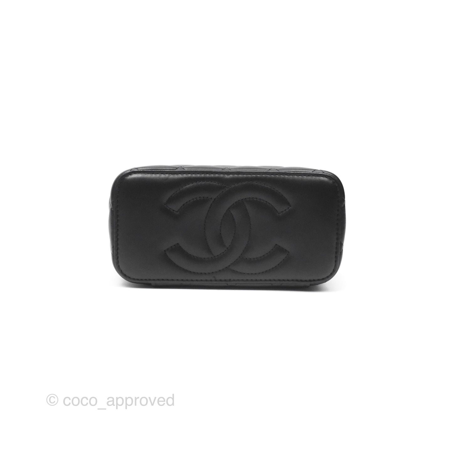 Chanel Quilted Vanity Rectangular with Camellia Adjustable Chain Black Lambskin 23S