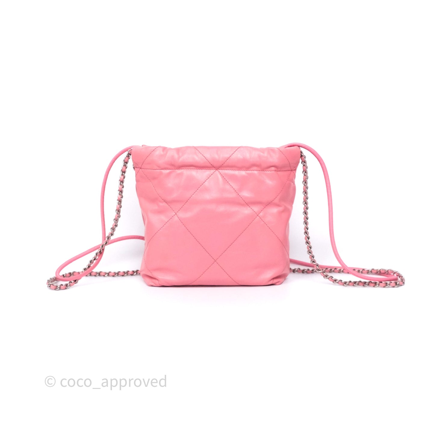 Chanel 22 Mini Bag Pink Shiny Crumpled Calfskin Matte Silver Hardware