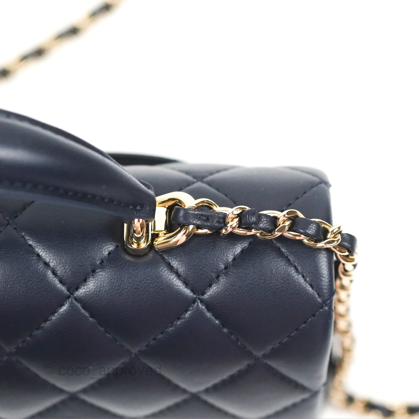 Chanel Top Handle Mini Rectangular Flap Bag Navy Lambskin Gold Hardware