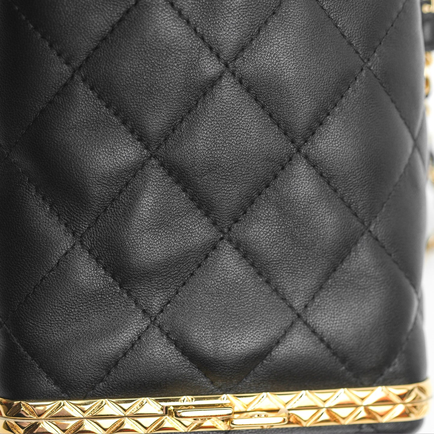 Chanel Small Bucket With Chain Black Lambskin Gold Hardware