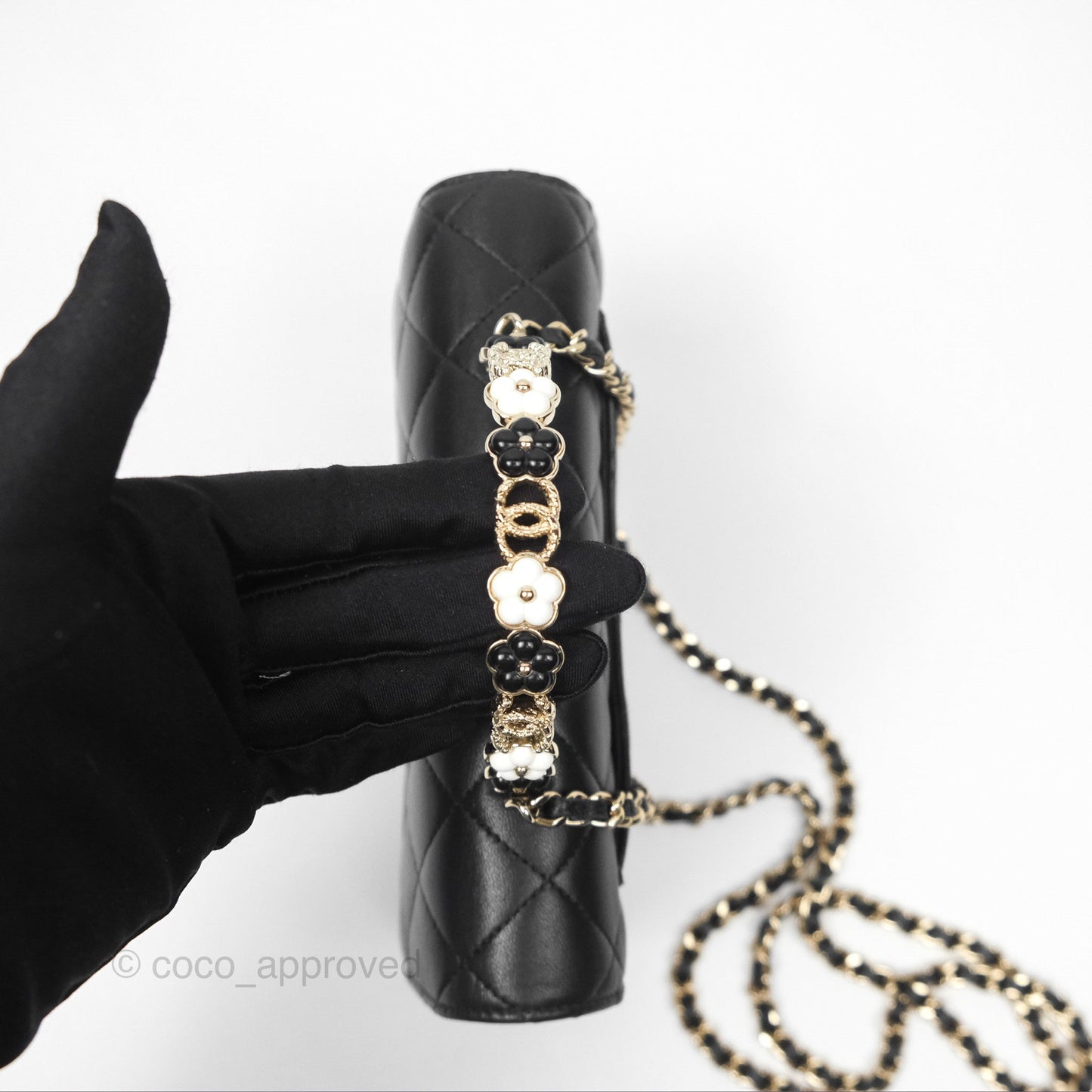 Chanel Camellia Handle WOC with Chain Black Lambskin 23K