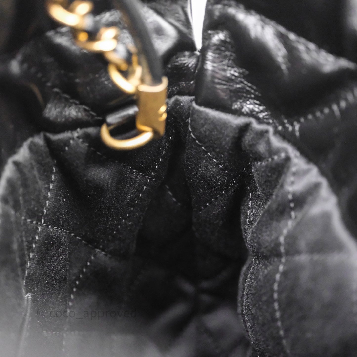 Chanel 22 Mini Bag Black Crumpled Calfskin Aged Gold Hardware