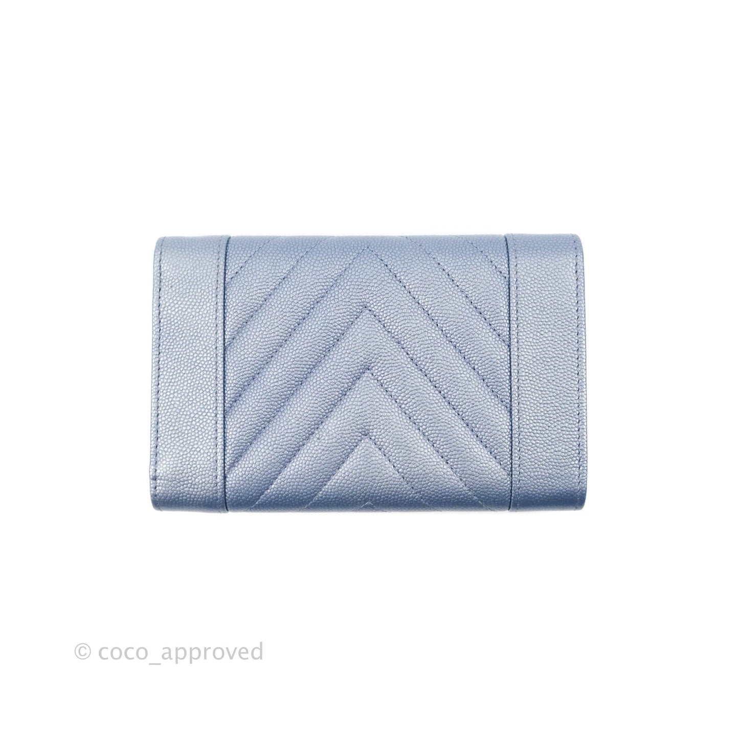 Chanel Chevron Mademoiselle Wallet Iridescent Blue Caviar Silver Hardware
