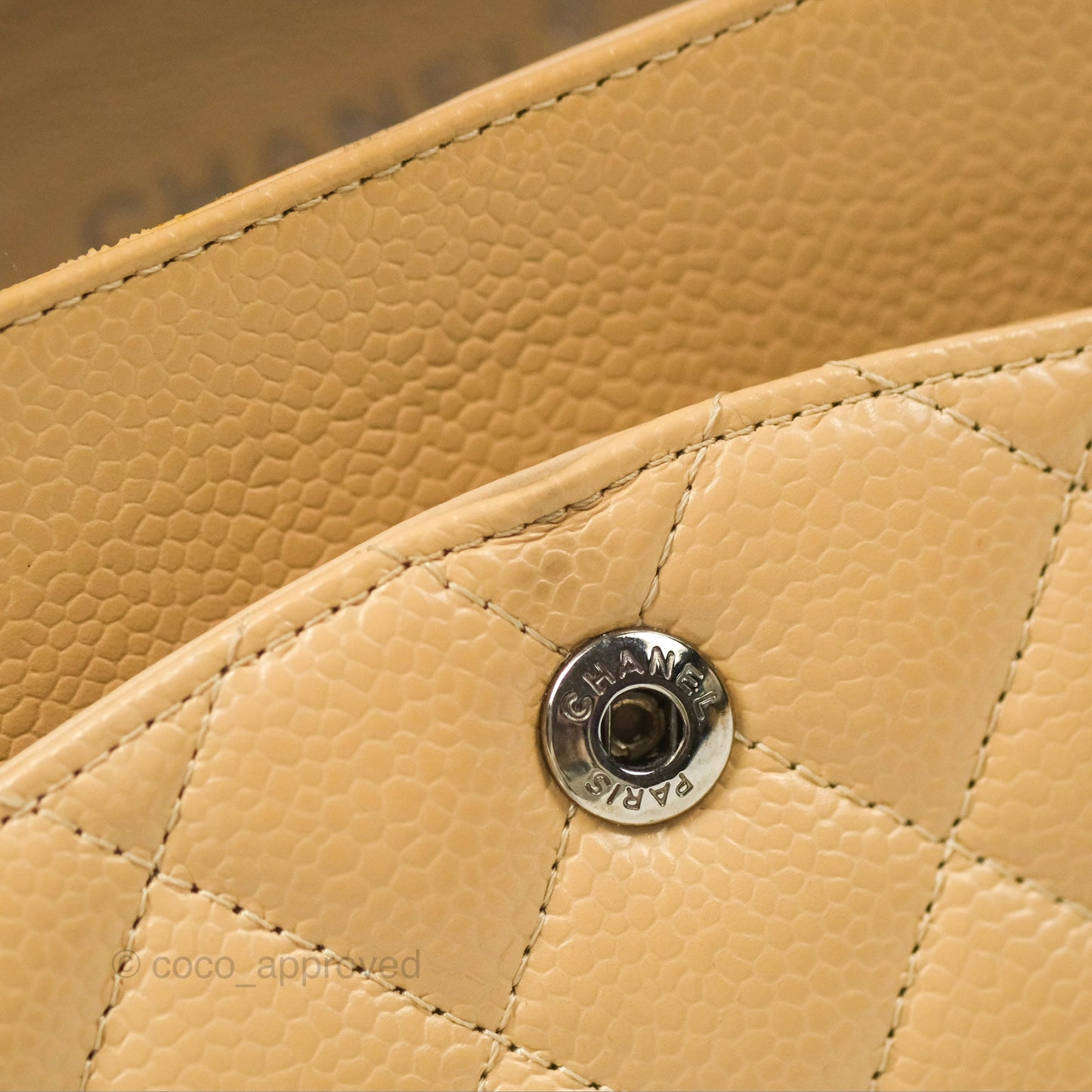 Chanel Classic M/L Medium Flap Quilted Beige Caviar Silver Hardware