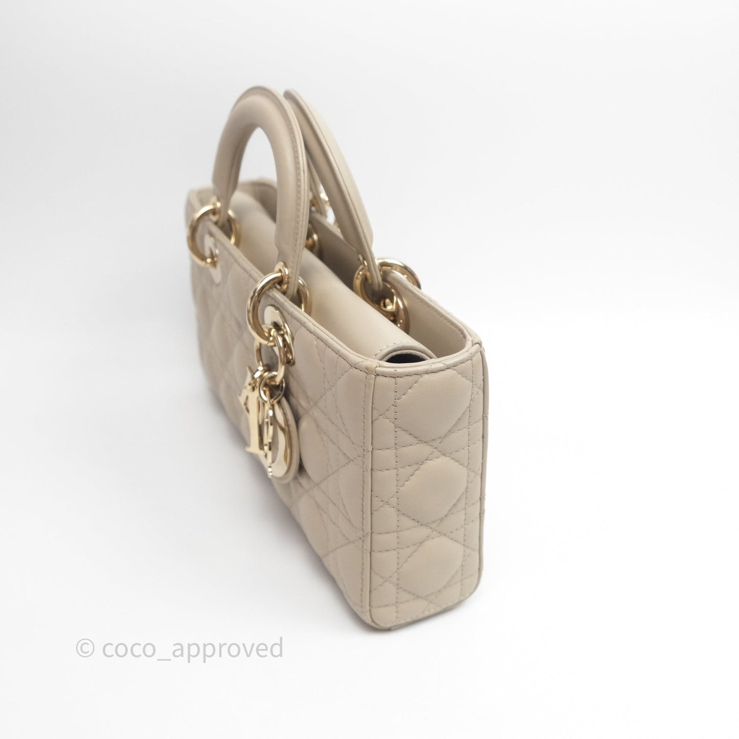 Dior Medium Lady D-Joy Bag Sand Lambskin Cannage Gold Hardware