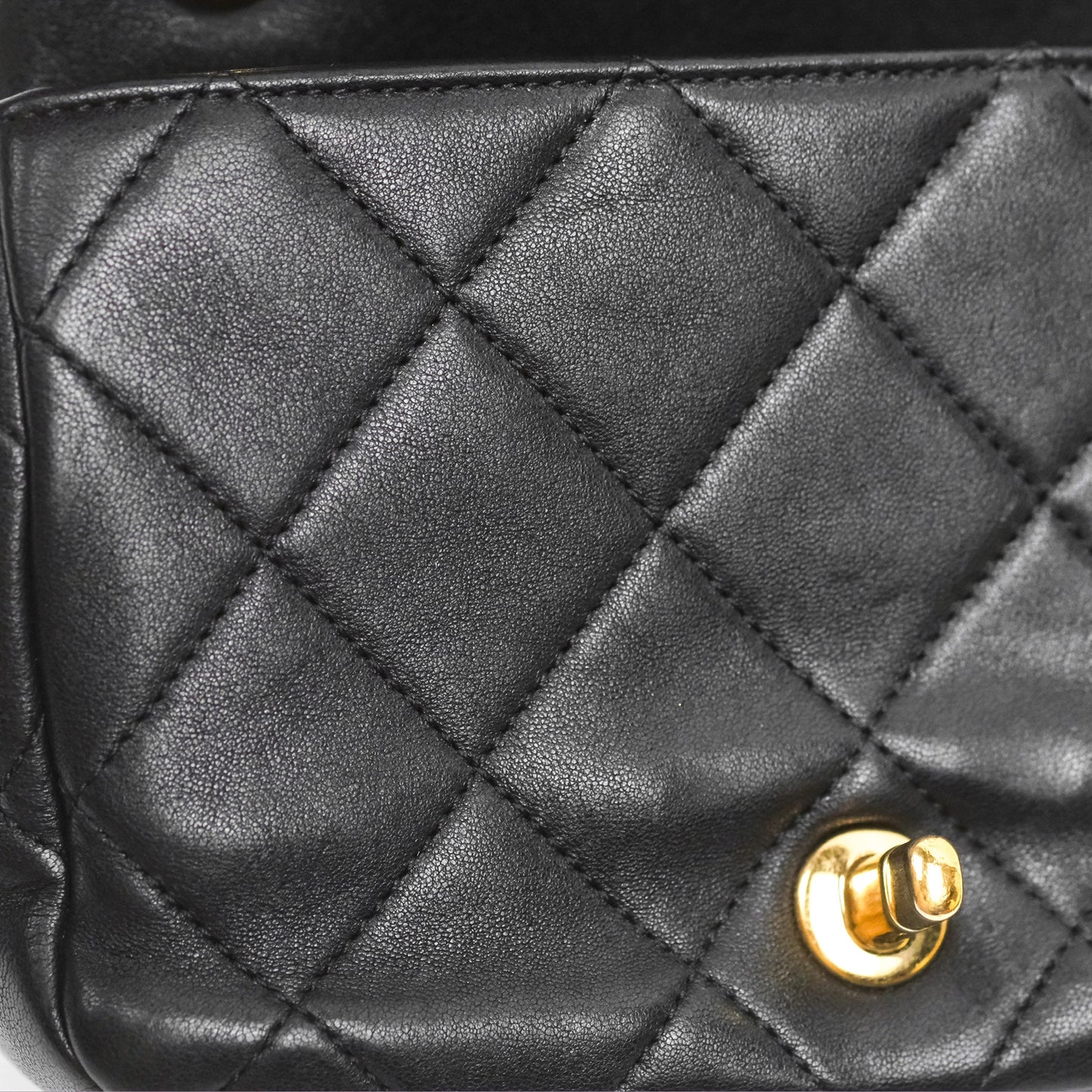 Chanel Mini Top Handle Flap Black Lambskin Aged Gold Hardware