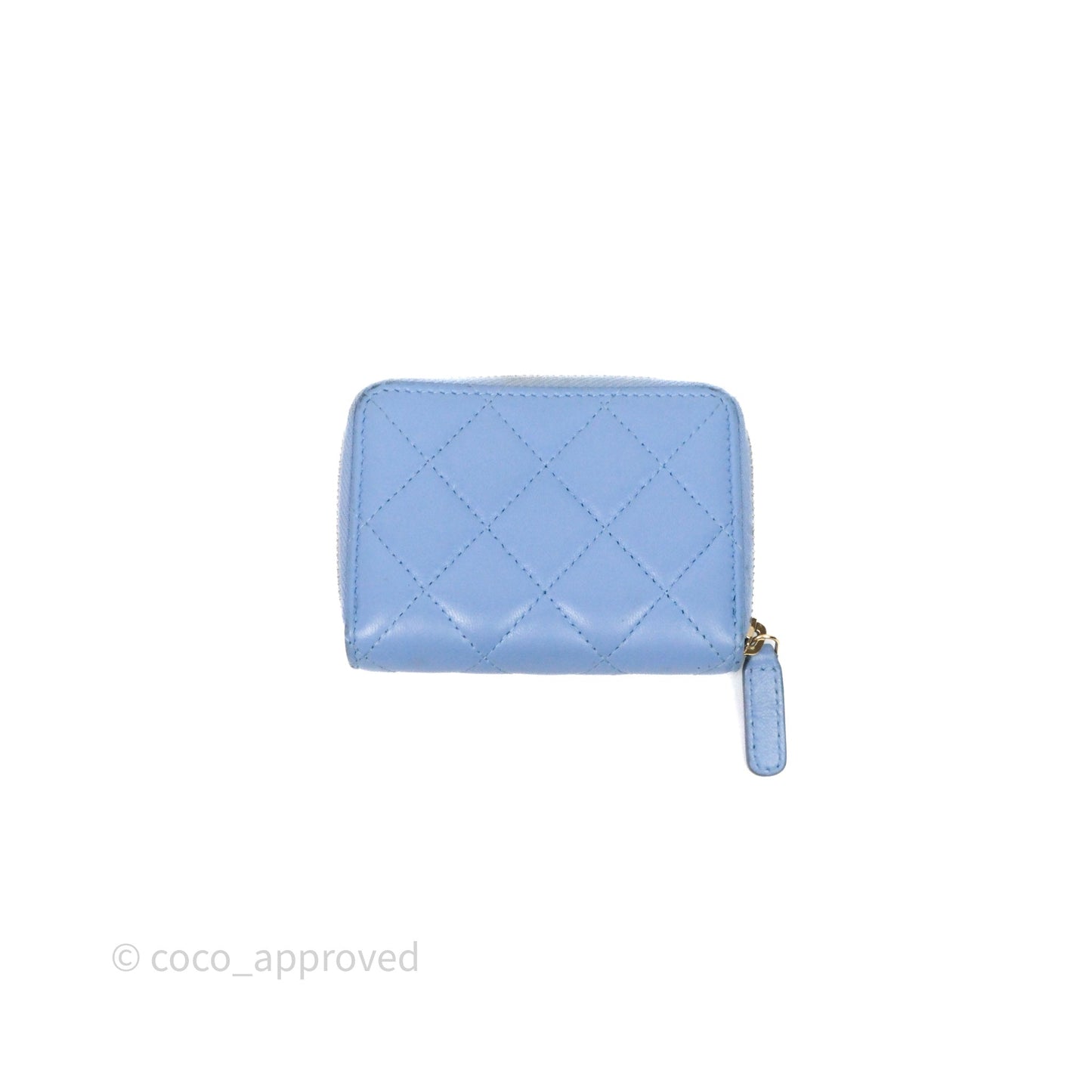 Chanel Classic Zipped Coin Purse Blue Lambskin Gold Hardware