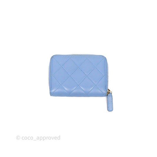 Chanel Classic Zipped Coin Purse Blue Lambskin Gold Hardware