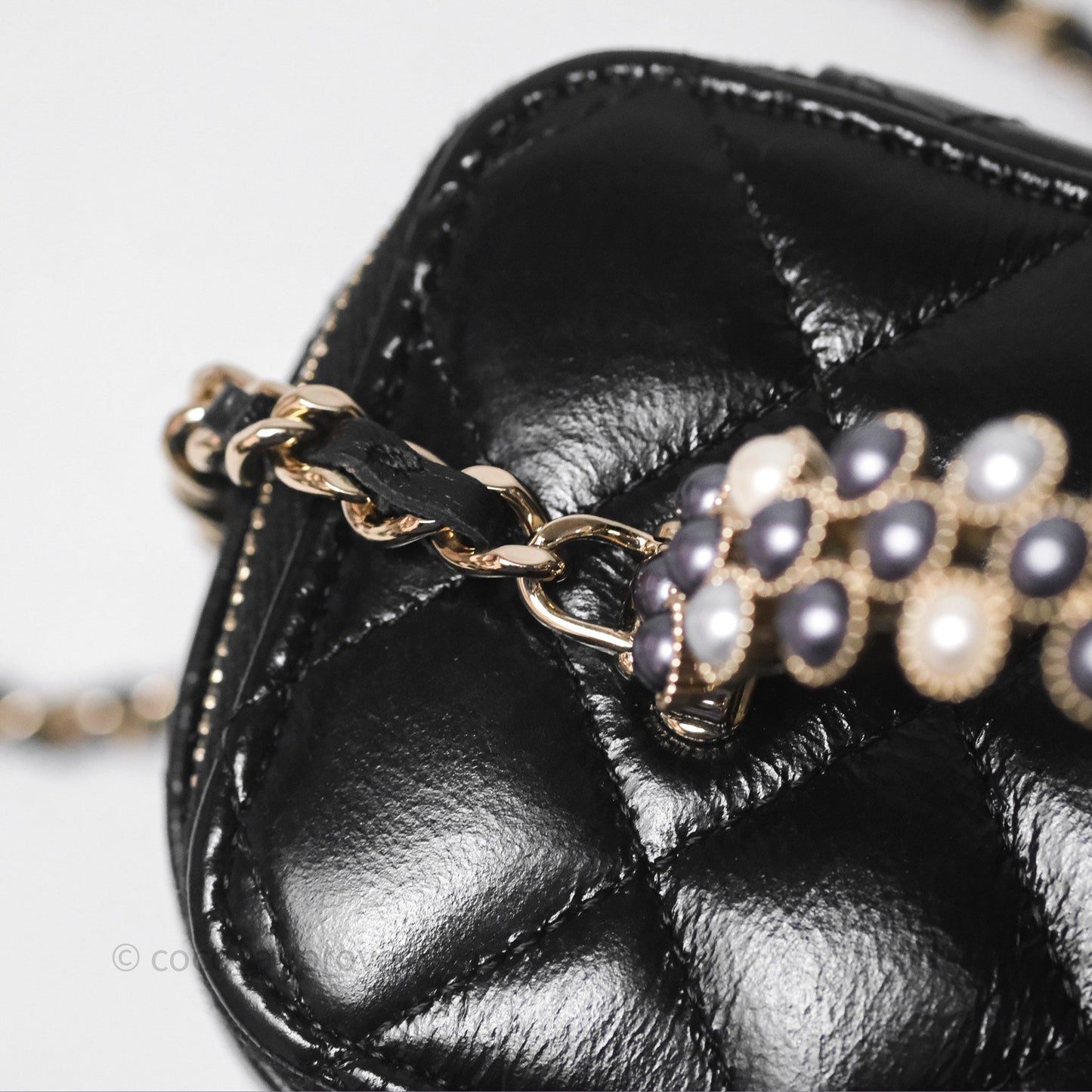 Chanel Vanity Rectangular Top Handle Black Shiny Lambskin Gold Hardware 24P