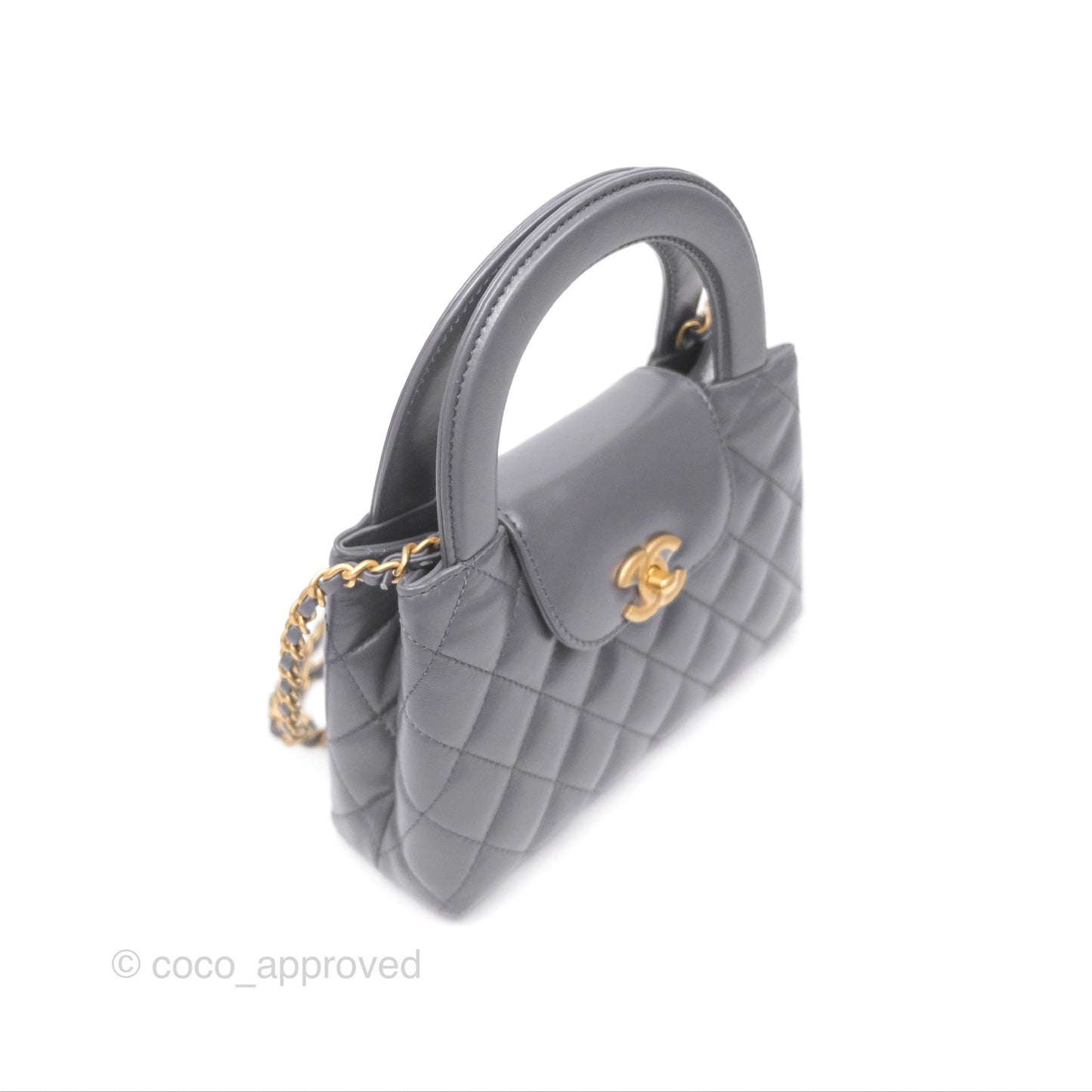 Chanel Kelly Bag Quilted Grey Shiny Calfskin Aged Gold Hardware