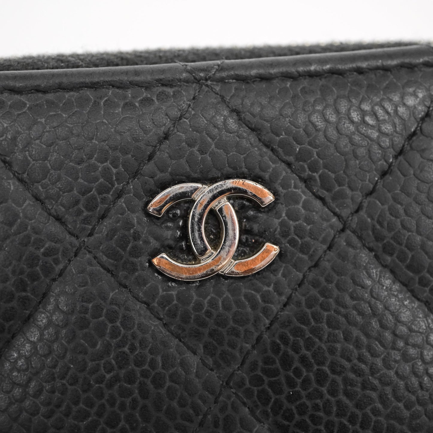 Chanel Classic Zipped Coin Purse Black Caviar Silver Hardware
