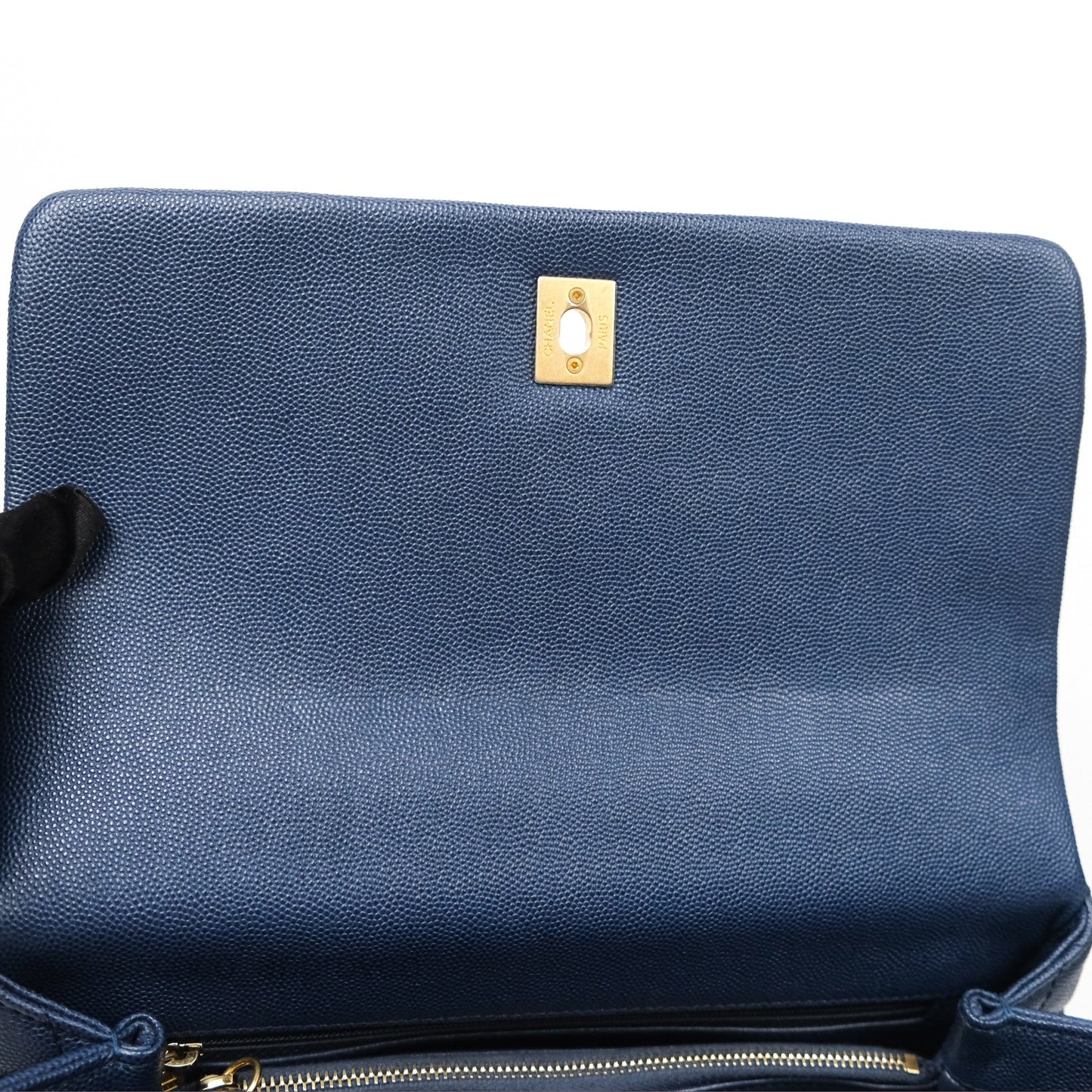 Chanel Medium Coco Handle Quilted Navy Caviar Lizard Handle Aged Gold Hardware