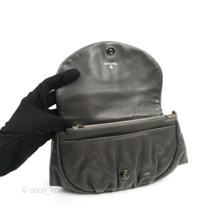 Chanel Half Moon Wallet on Chain WOC Dark Grey Caviar Silver Hardware