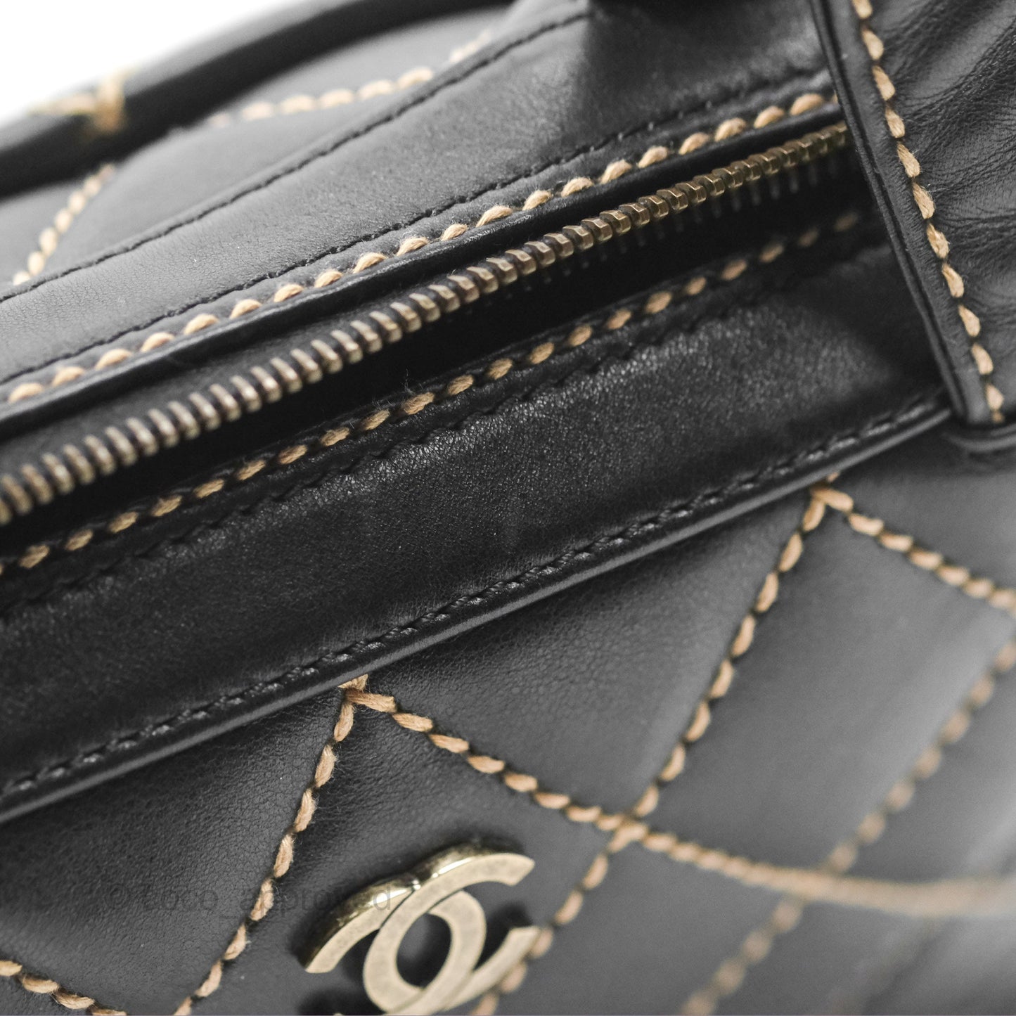 Chanel Vintage Wild Stitch Tote Bag Lambskin Black