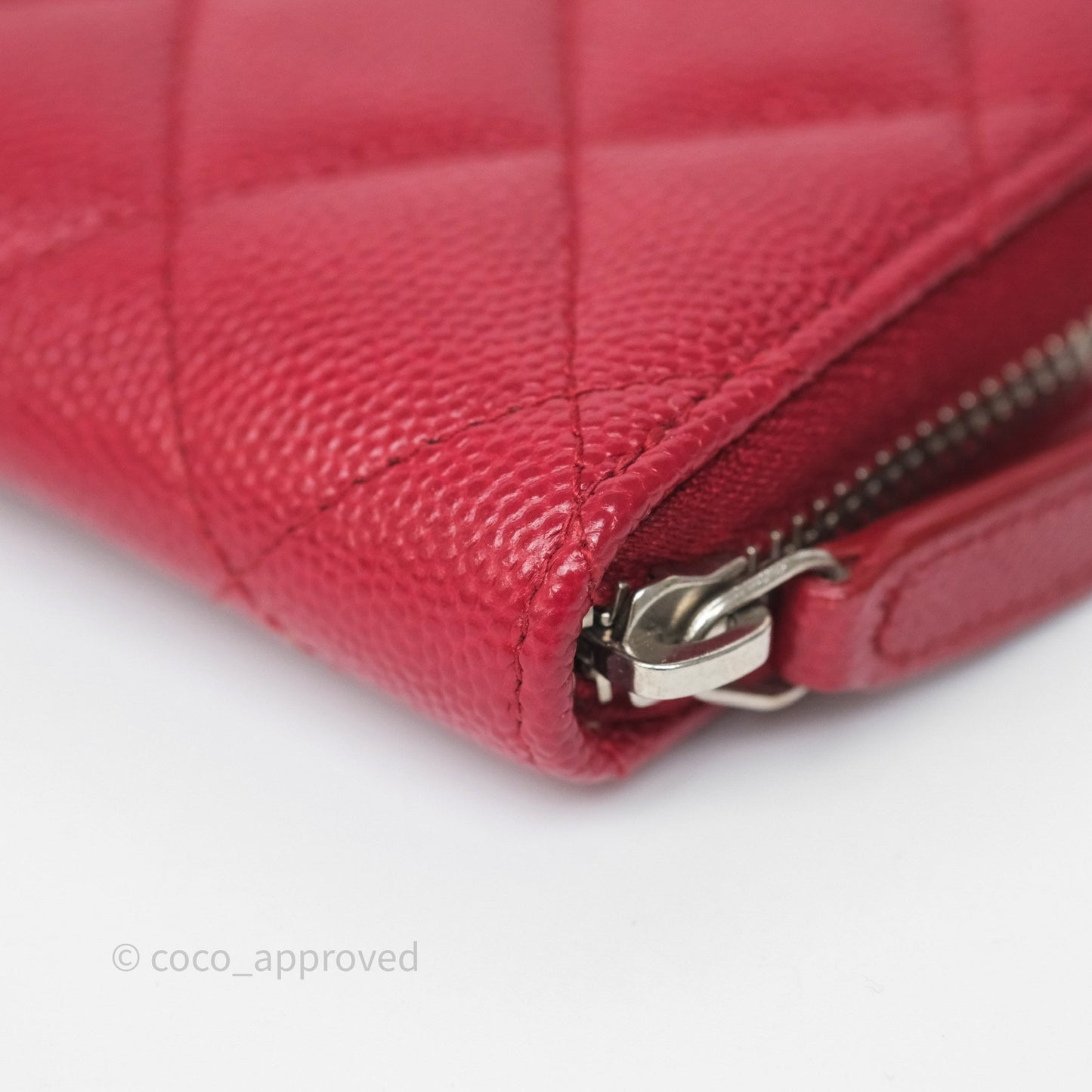 Chanel Classic Zipped Coin Purse Red Caviar Silver Hardware