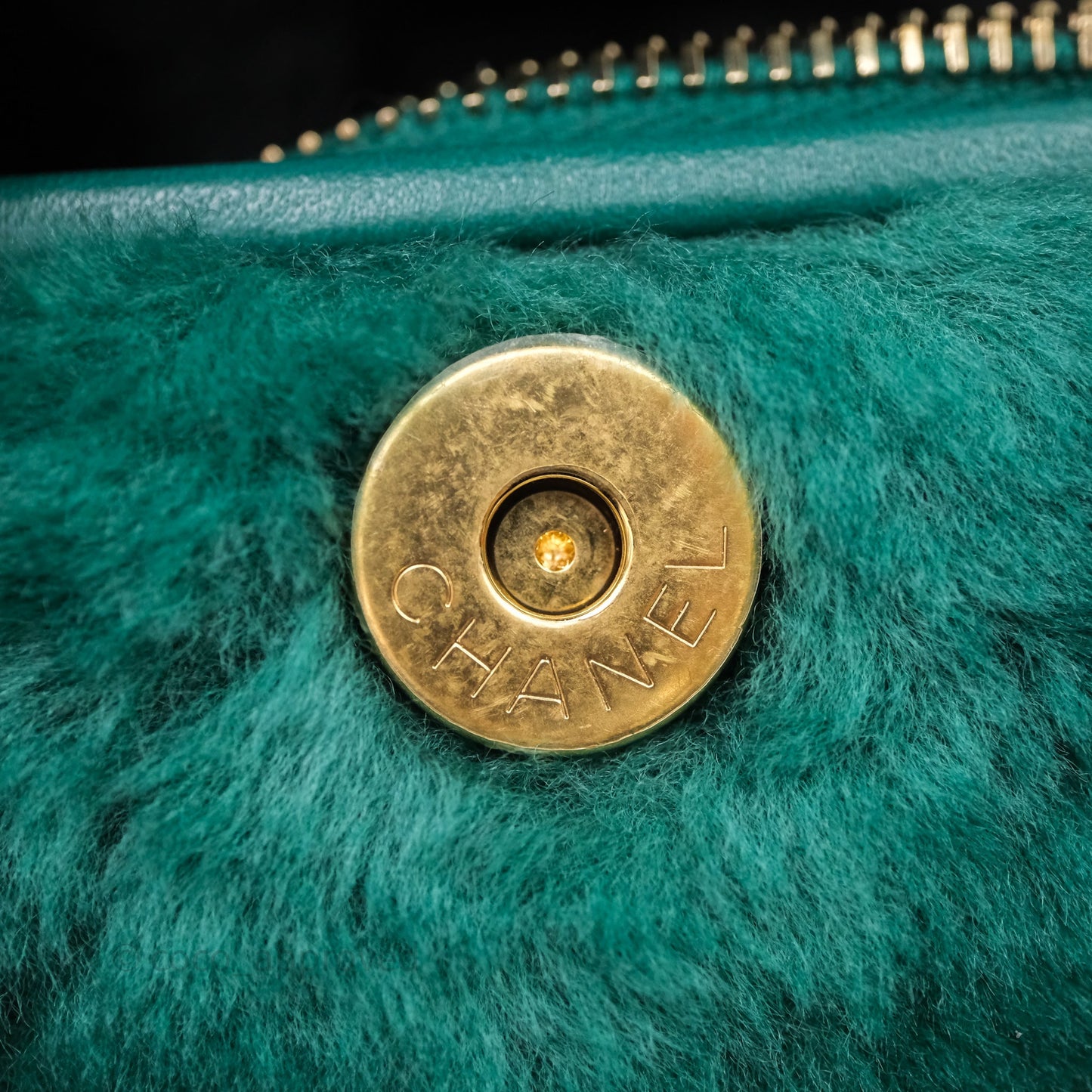 Chanel Small Vanity Case Green Shearling Aged Gold Hardware 22A