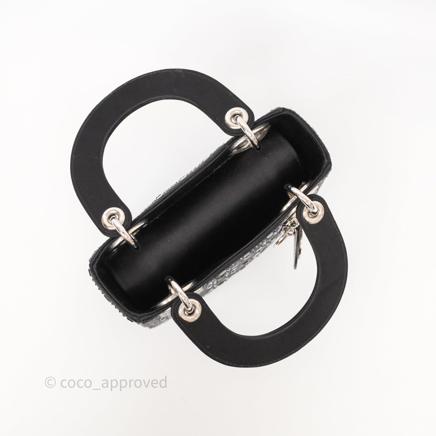 Christian Dior Mini Lady Dior Bag Black Strass Cannage Satin Silver Hardware