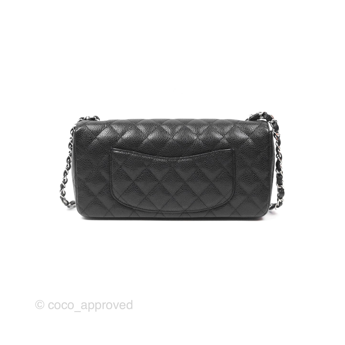 Chanel East West Flap Bag Black Caviar Silver Hardware