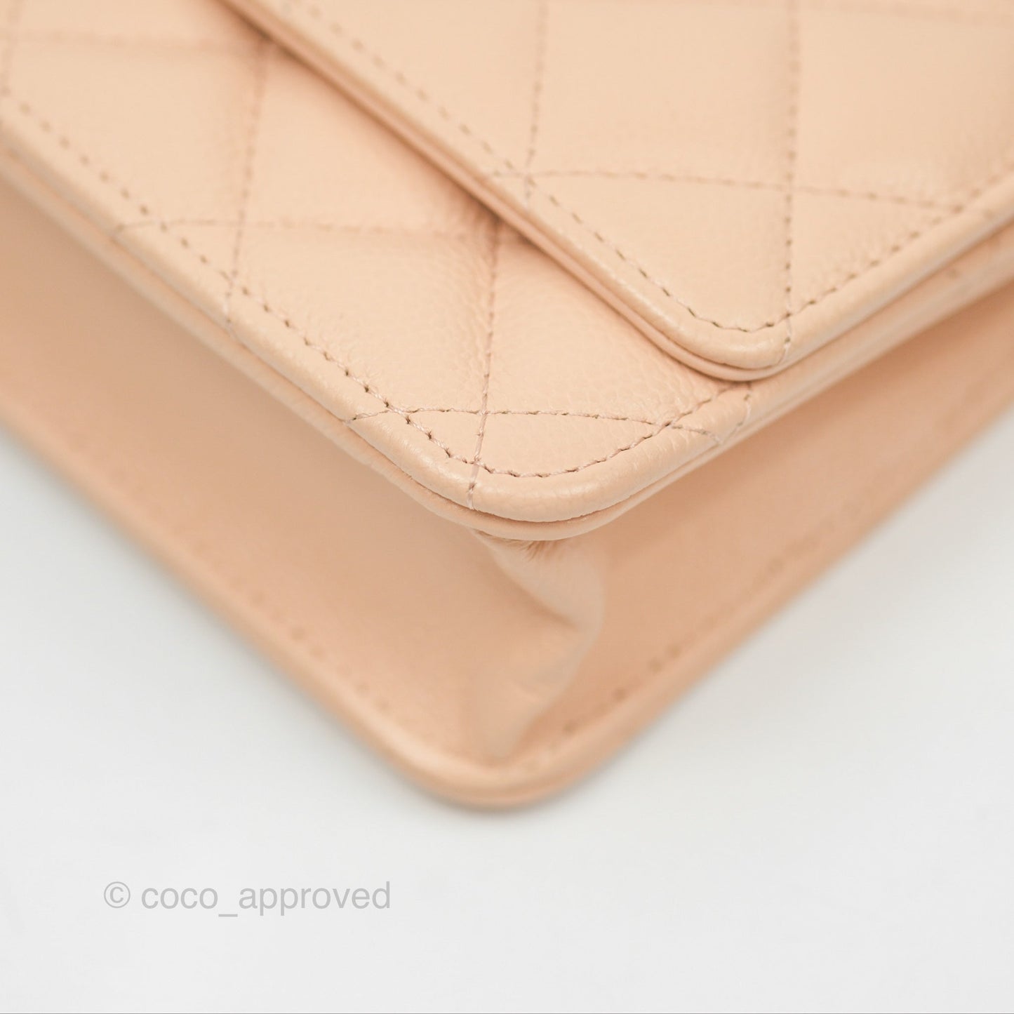 Chanel Quilted Bow Wallet On Chain WOC Light Beige Caviar Gold Hardware