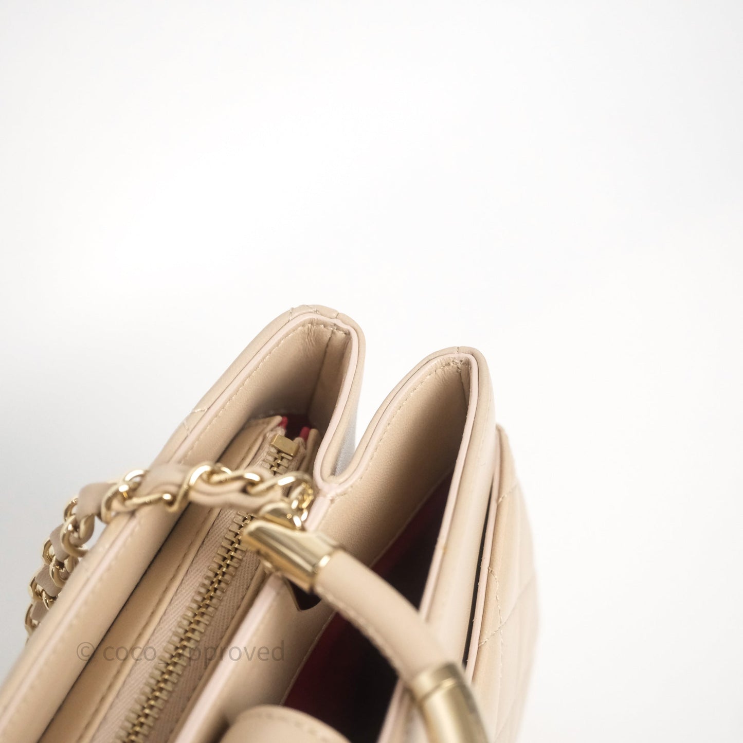 Chanel Quilted Top Handle Carry Chic Bag Beige Lambskin Gold Hardware