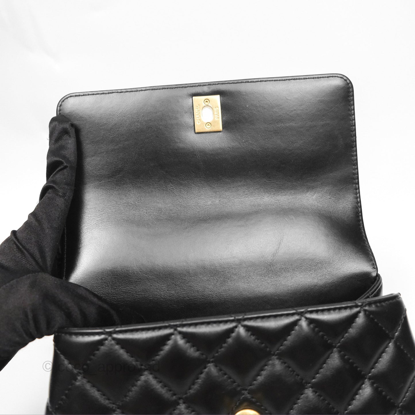 Chanel Small Coco Handle Quilted Black Calfskin Aged Gold Hardware