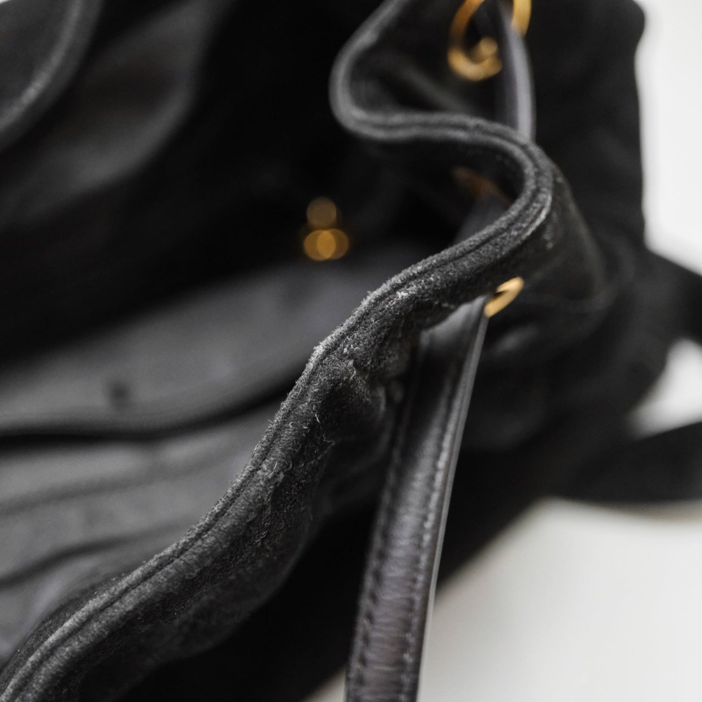 Chanel Vintage Quilted Suede CC Backpack Black Gold Hardware