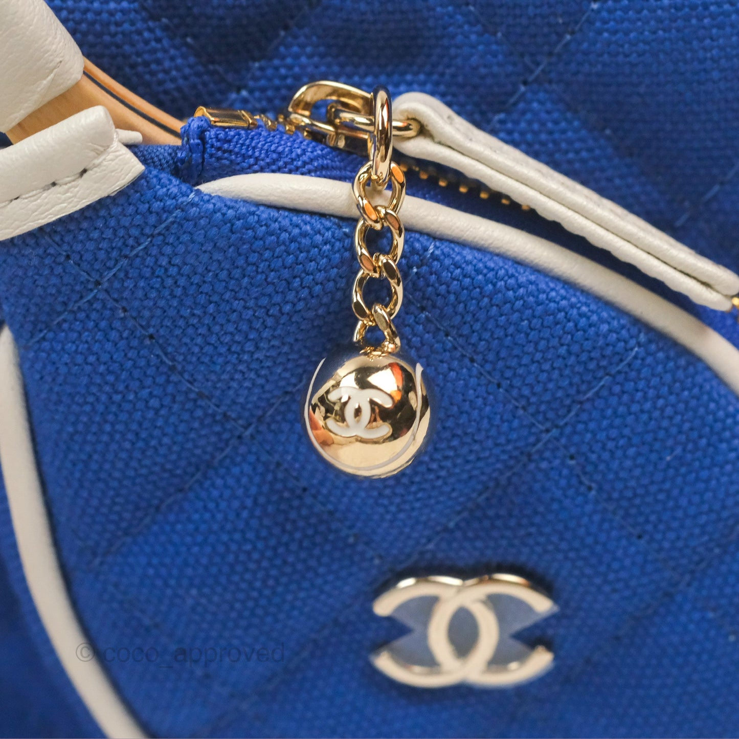 Chanel Mini Tennis Racket Clutch with Chain Blue White Cotton 23C