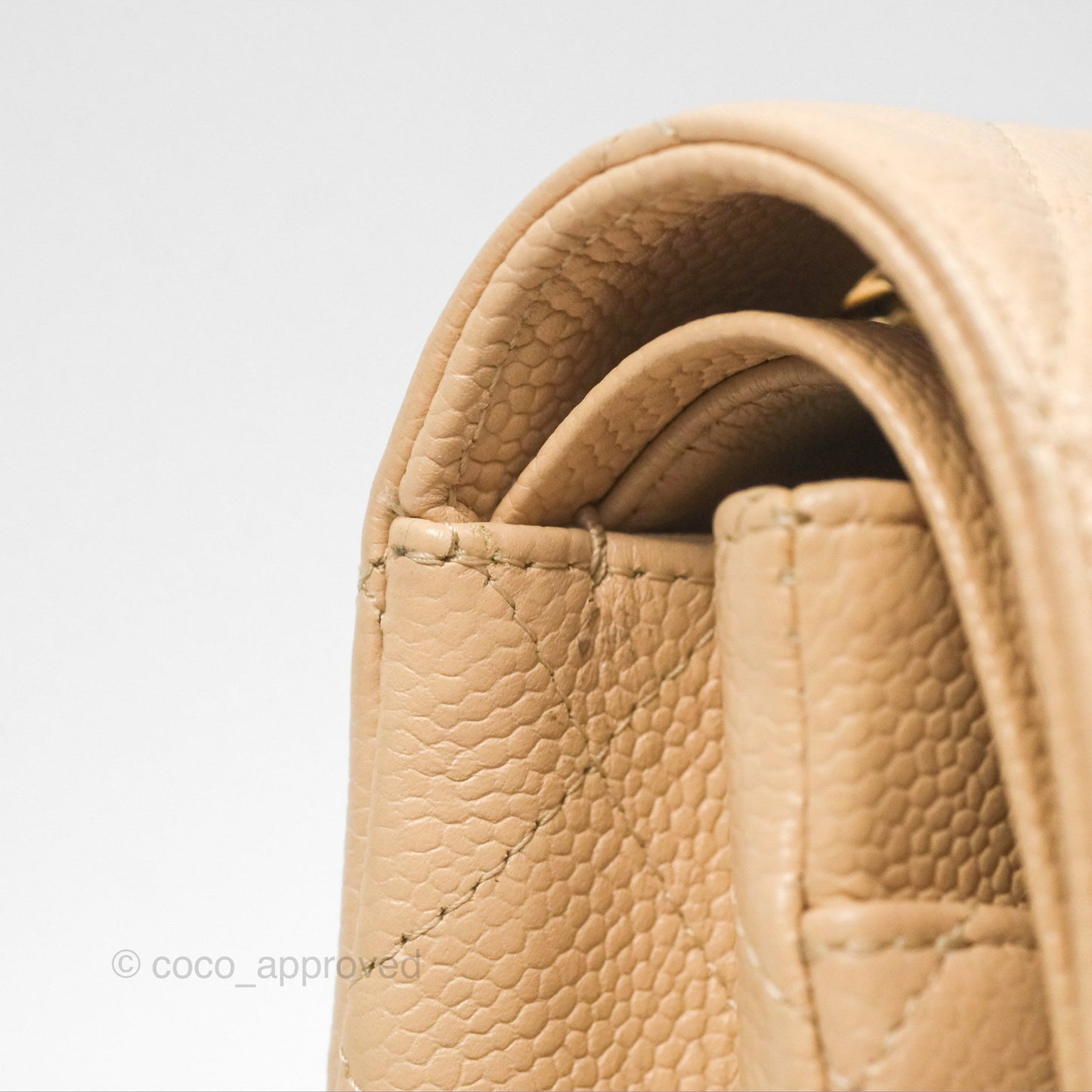 Chanel Classic M/L Medium Flap Quilted Beige Caviar Gold Hardware