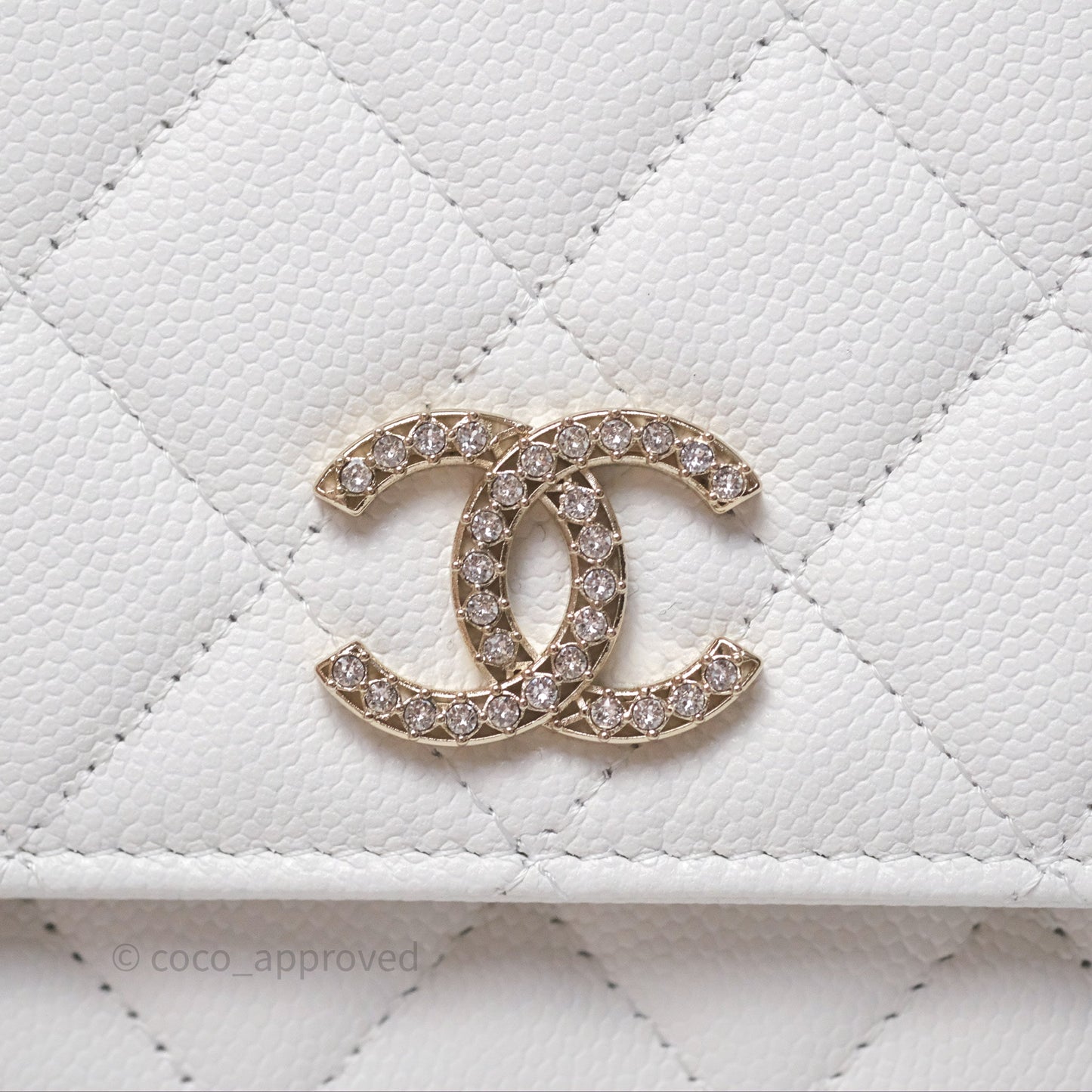 Chanel Crystal CC Wallet on Chain WOC White Caviar Gold Hardware