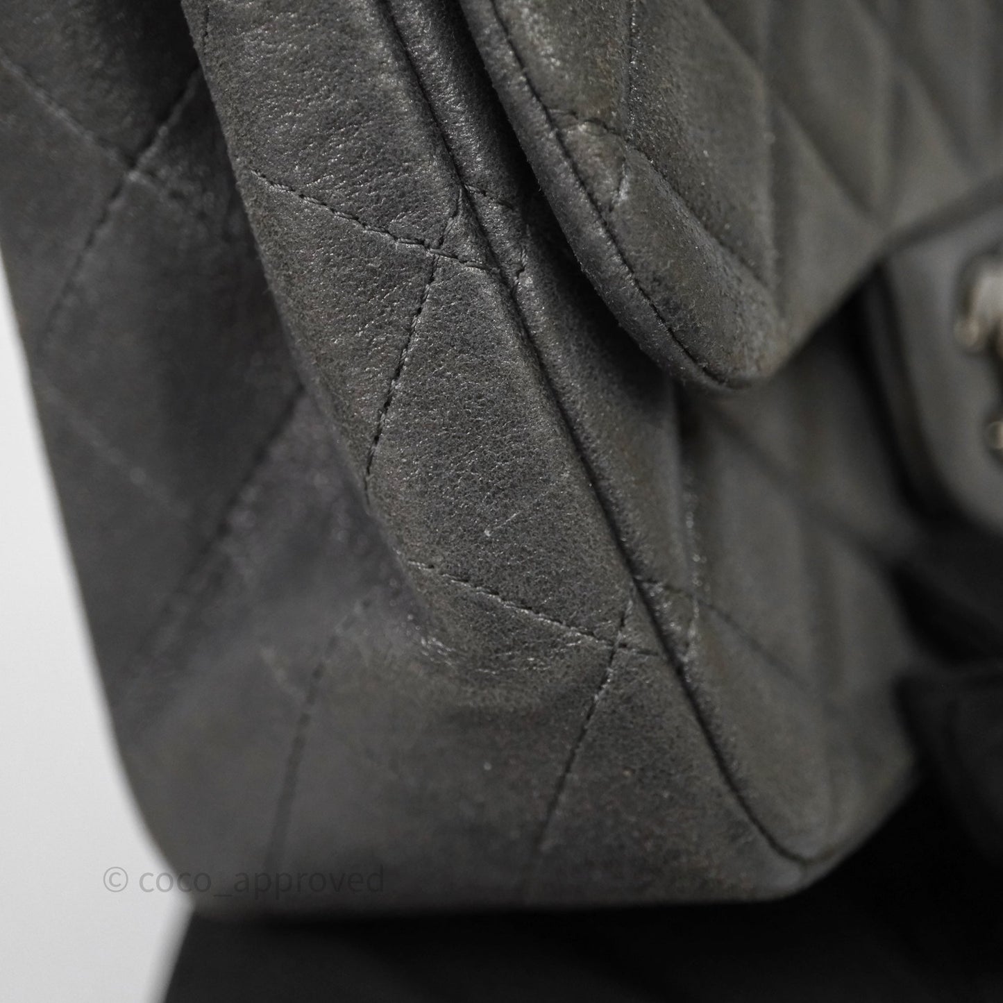 Chanel Mini Square Iridescent Grey Suede Gun Metal Hardware