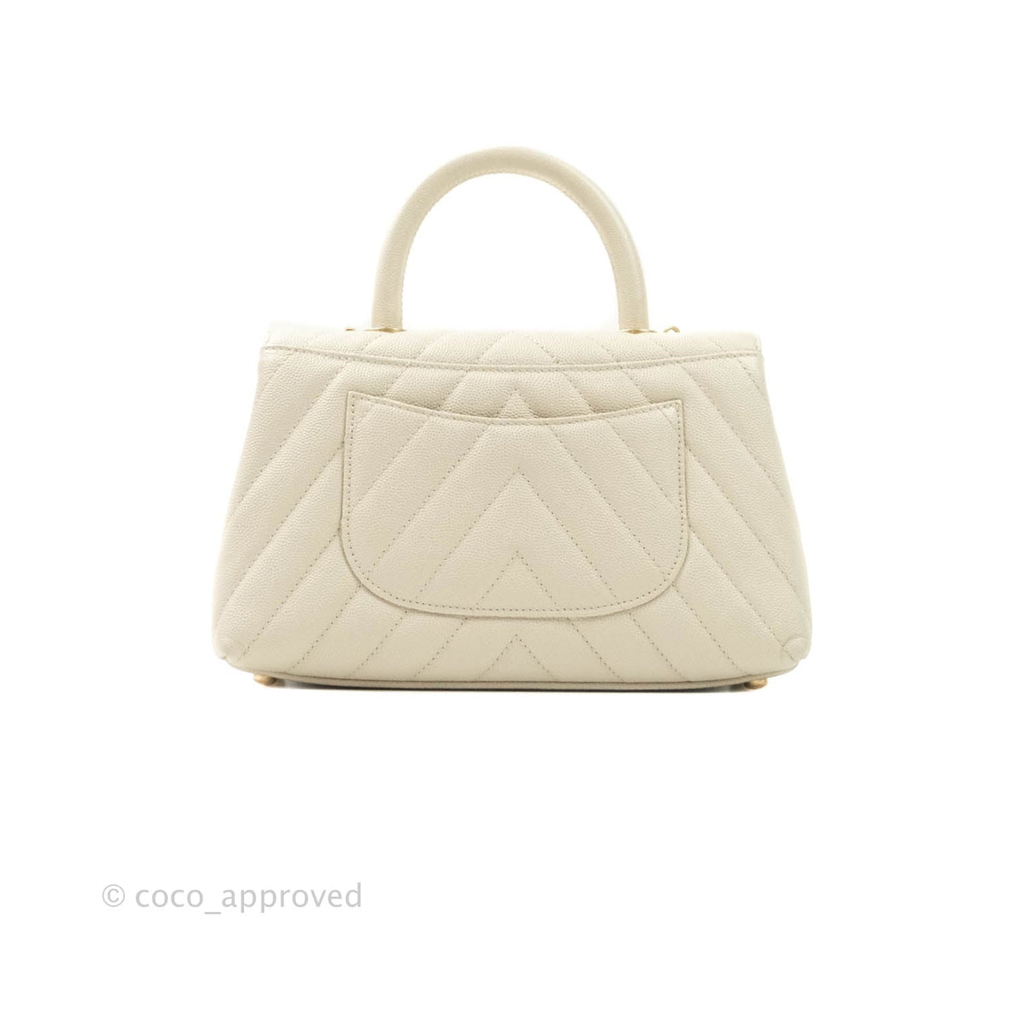 Chanel Mini Coco Handle Chevron Stone White Caviar Aged Gold Hardware