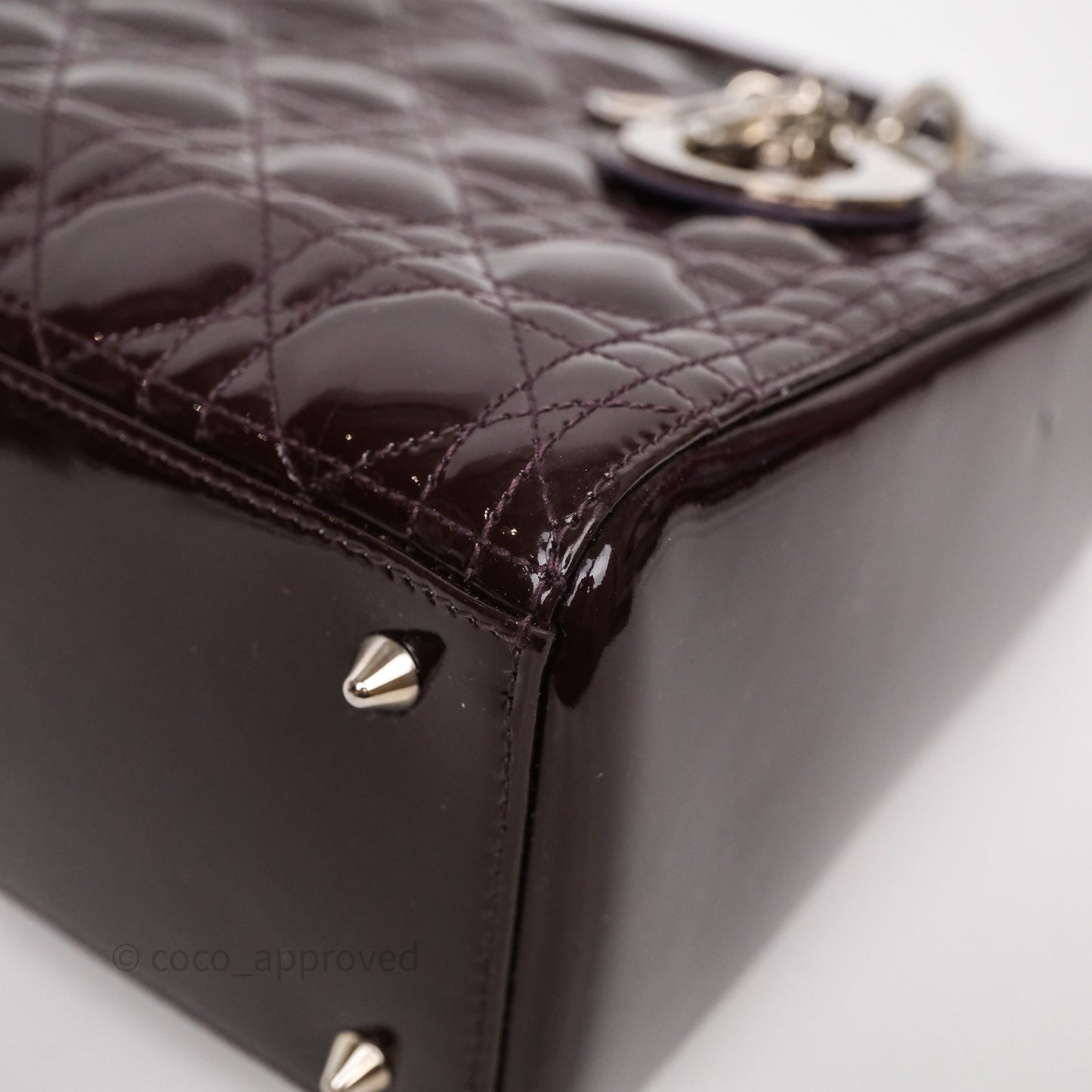 Christian Dior Medium Lady Dior Burgundy Patent Silver Hardware