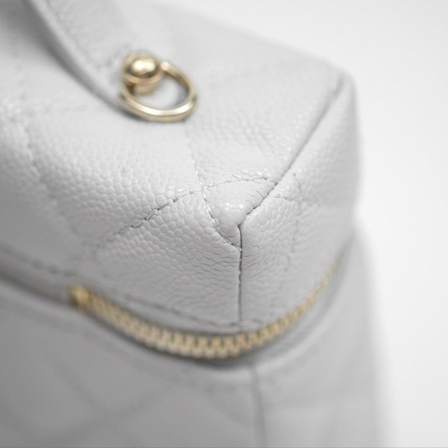 Chanel Top Handle Long Vanity with Chain Light Grey Caviar Gold Hardware