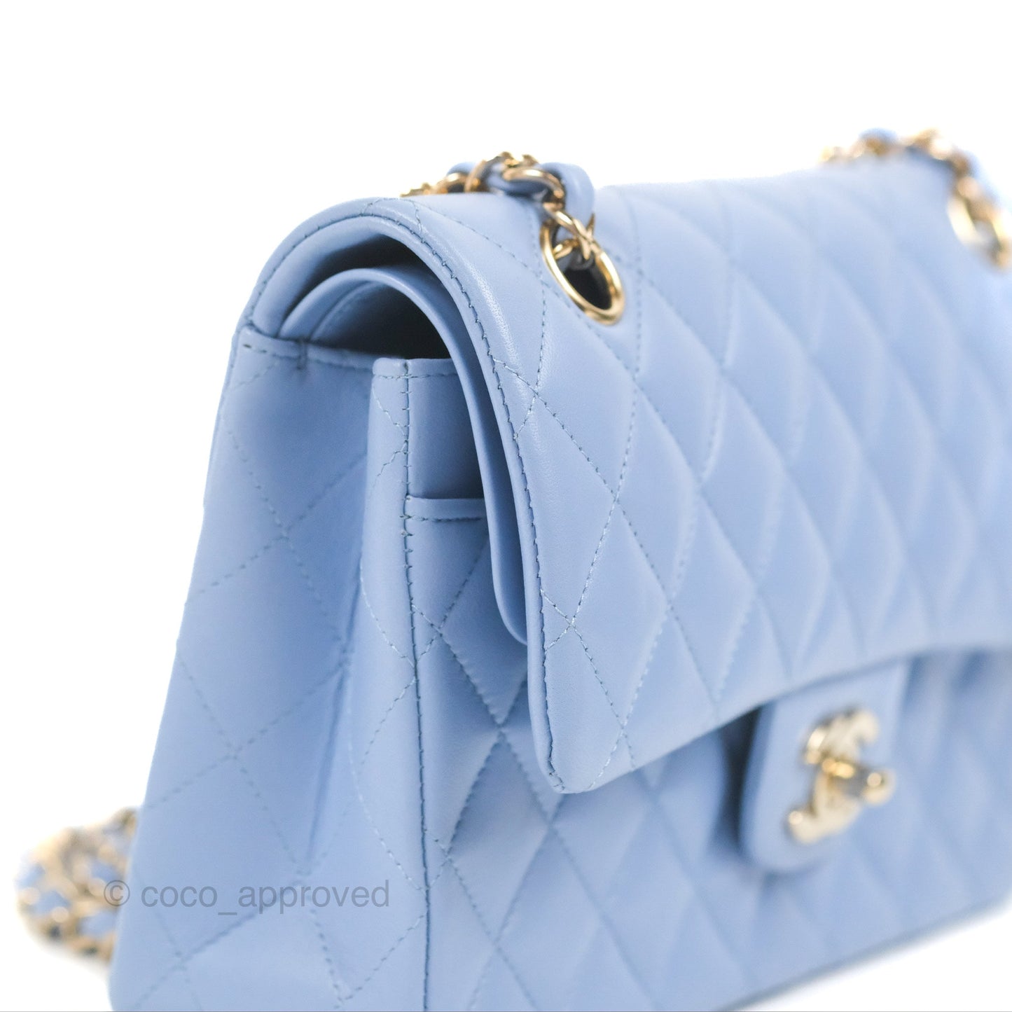 Chanel Small Classic Quilted Flap Blue Sky Lambskin Gold Hardware 21C