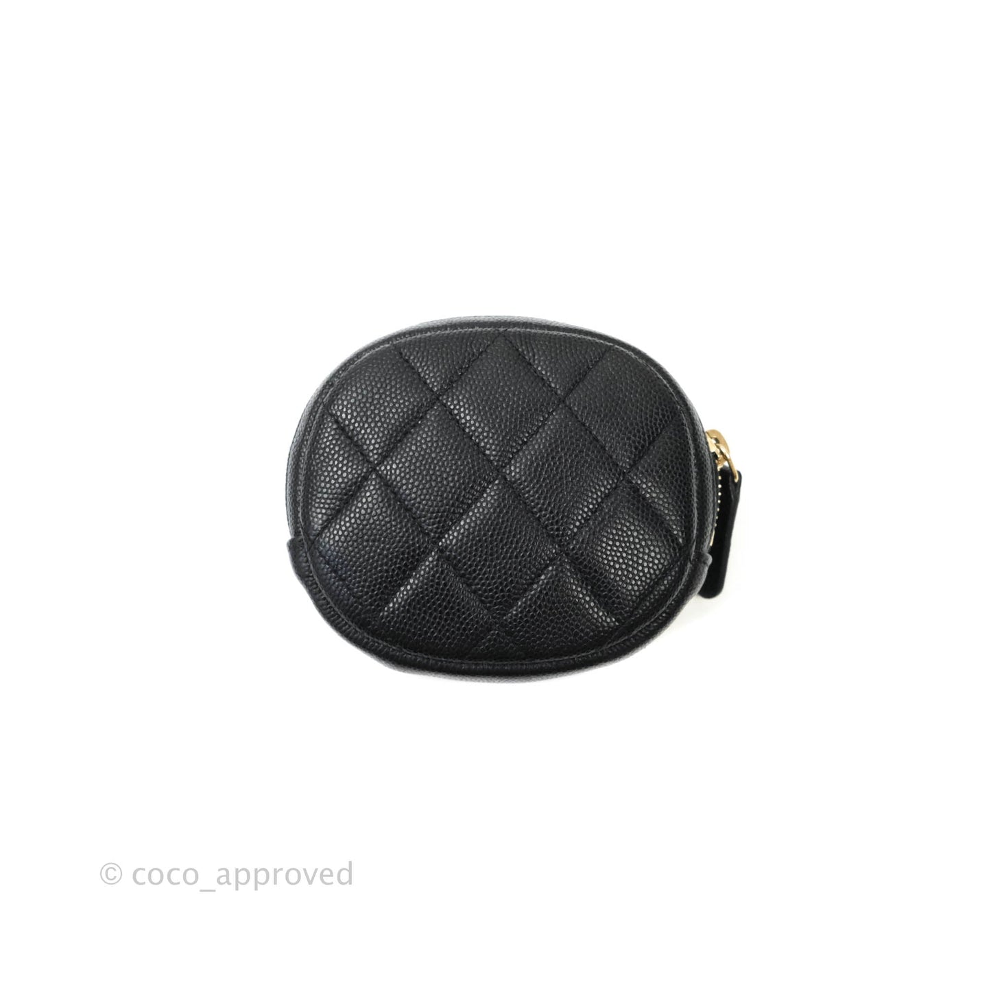 Chanel CC Round Coin Purse Black Caviar Gold Hardware