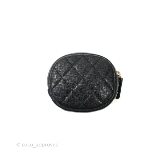 Chanel CC Round Coin Purse Black Caviar Gold Hardware