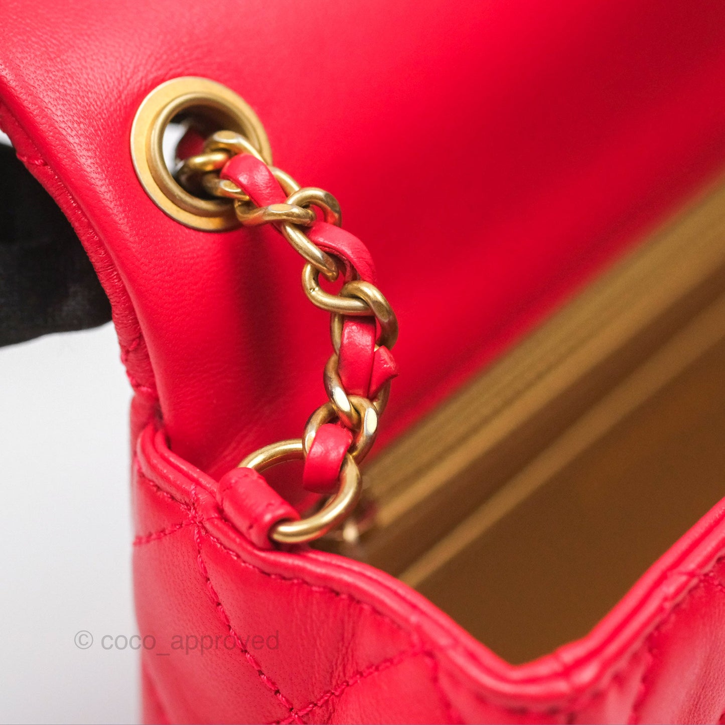 Chanel Mini Rectangular Pearl Crush Chilli Red Lambskin Aged Gold Hardware