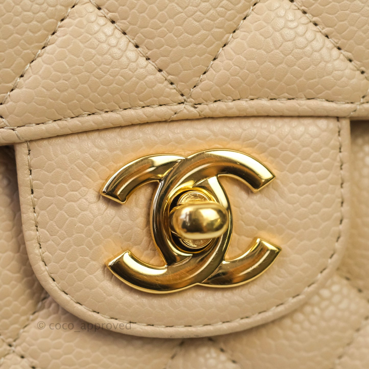 Chanel Classic M/L Medium Double Flap Beige Caviar Gold Hardware