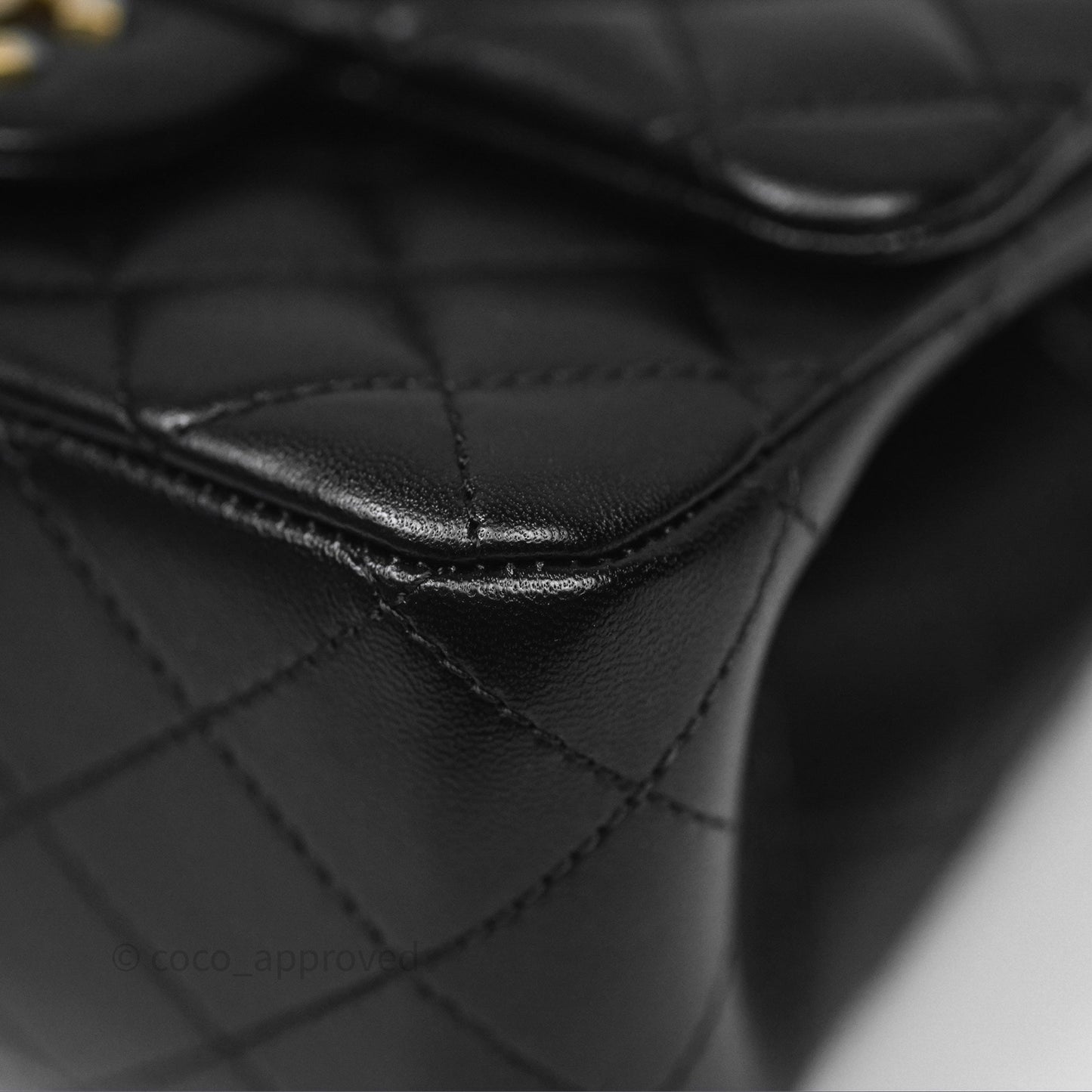 Chanel Pearl Crush Mini Square Quilted Black Lambskin Aged Gold Hardware