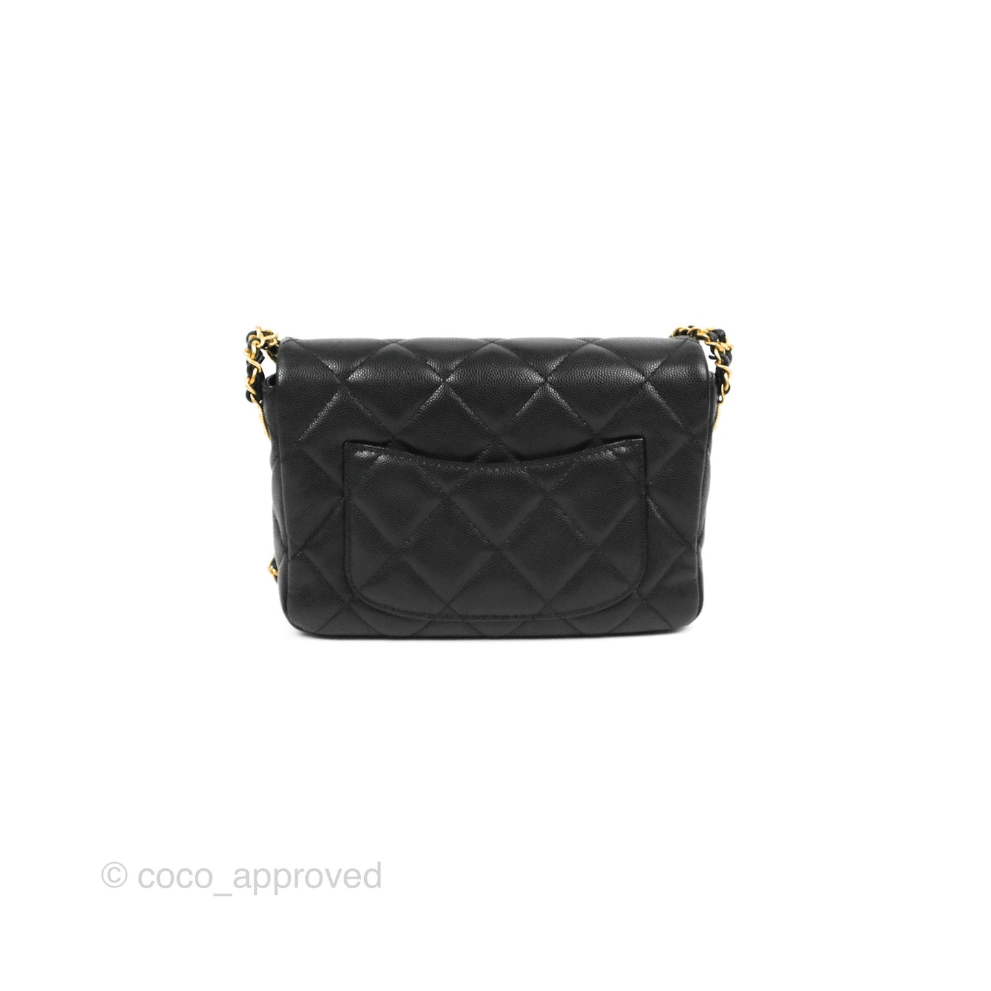 Chanel Small Flap with Coin Charm Black Caviar Aged Gold Hardware 22A