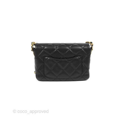 Chanel Small Flap with Coin Charm Black Caviar Aged Gold Hardware 22A