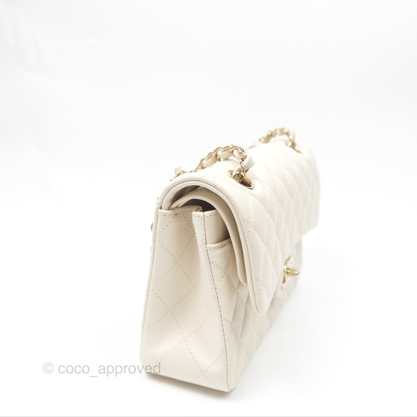 Chanel Small Classic Quilted Flap Light Ivory Caviar Gold Hardware