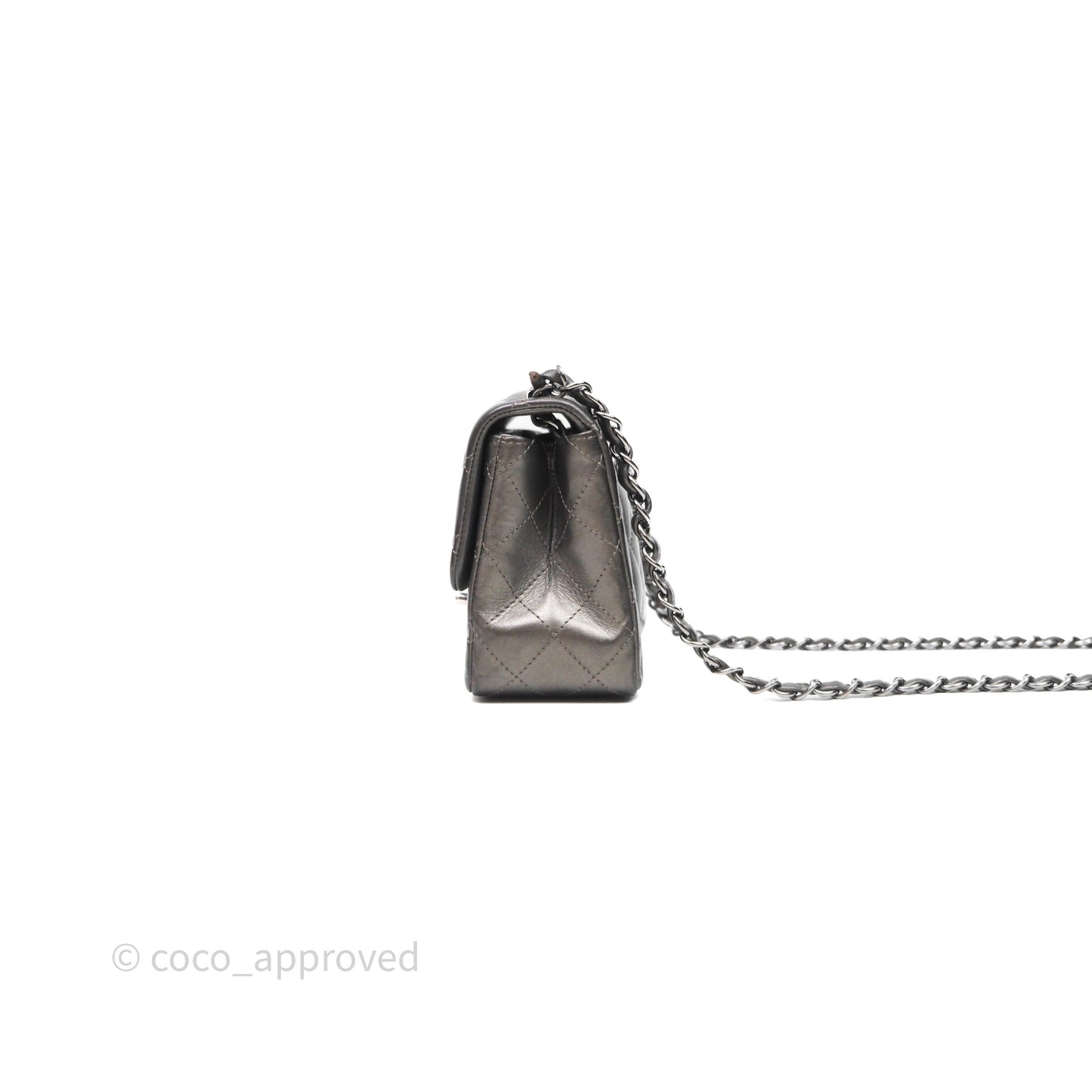 Chanel Mini Square Metallic Dark Grey Lambskin Dark Silver Hardware