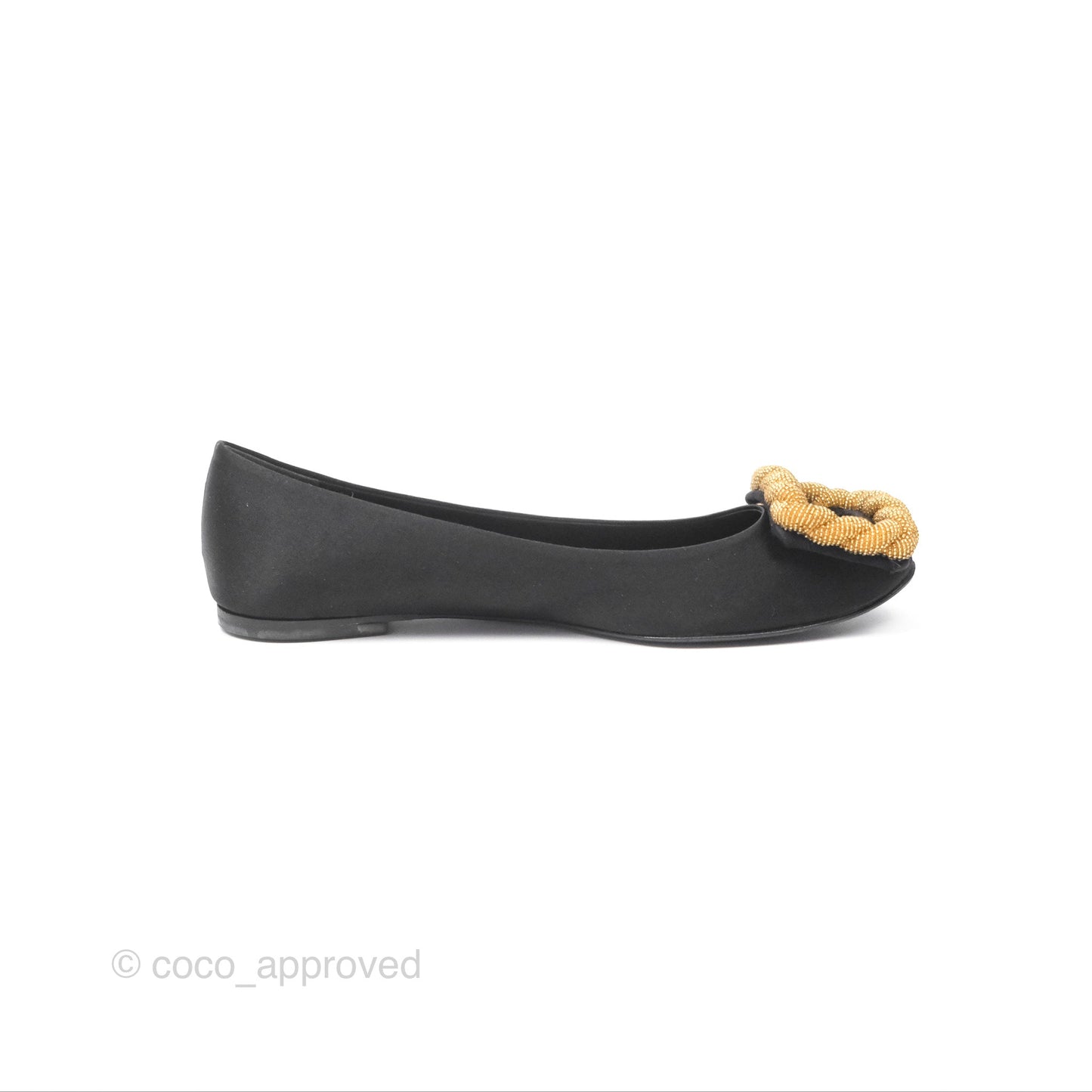 Roger Vivier Ballet Flats Black Satin Gold Hardware Size 36.5