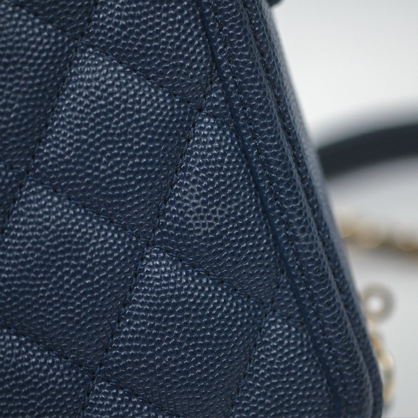 Chanel Quilted Small CC Filigree Vanity Case Navy Caviar Gold Hardware