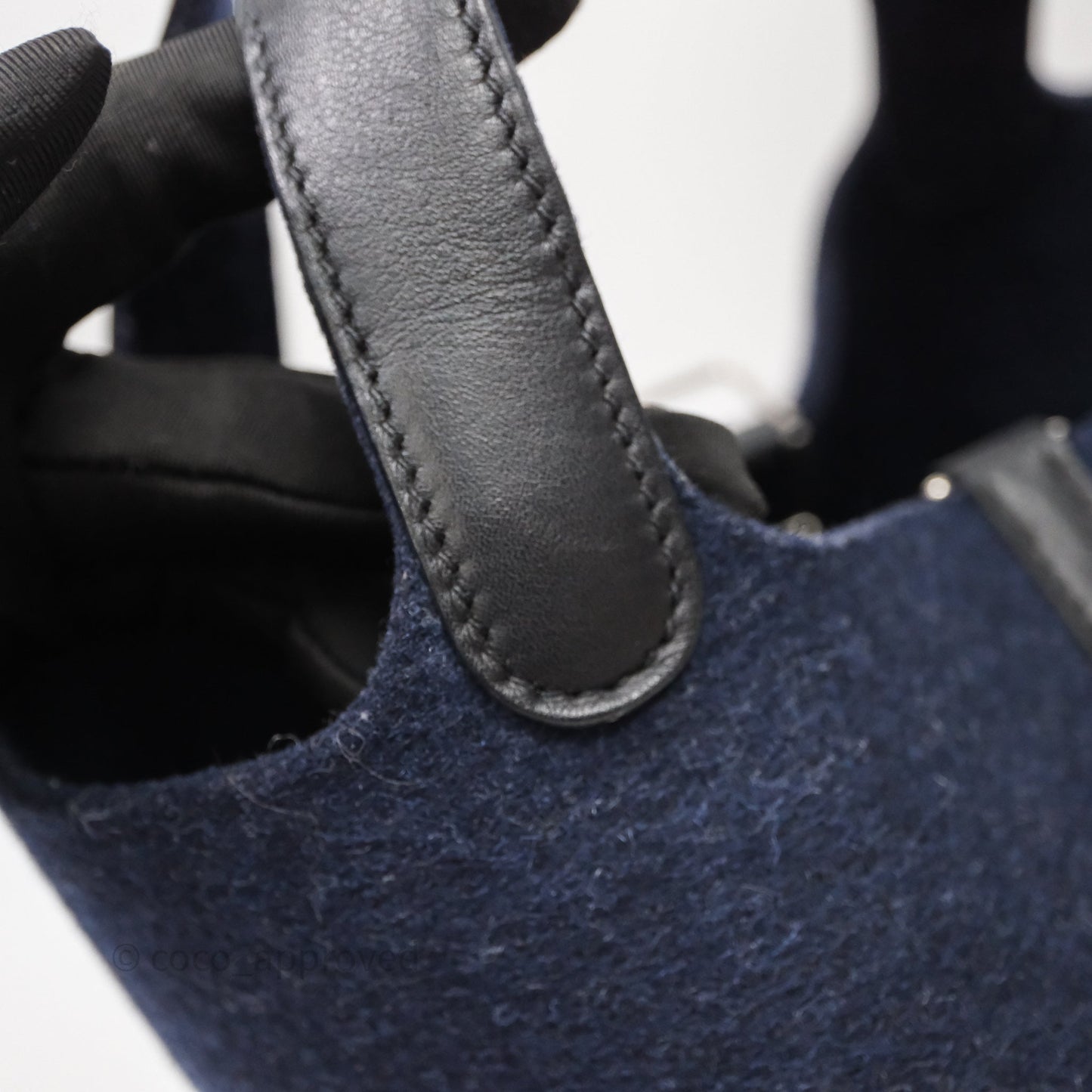 Hermès Picotin 18 Bleu Nuit 2Z / Swift Noir 89 Wool Feutre Swift Palladium Hardware