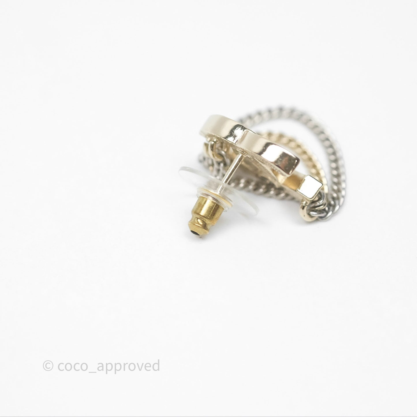 Chanel CC Crystals Chains Drop Earrings Gold Tone 21B