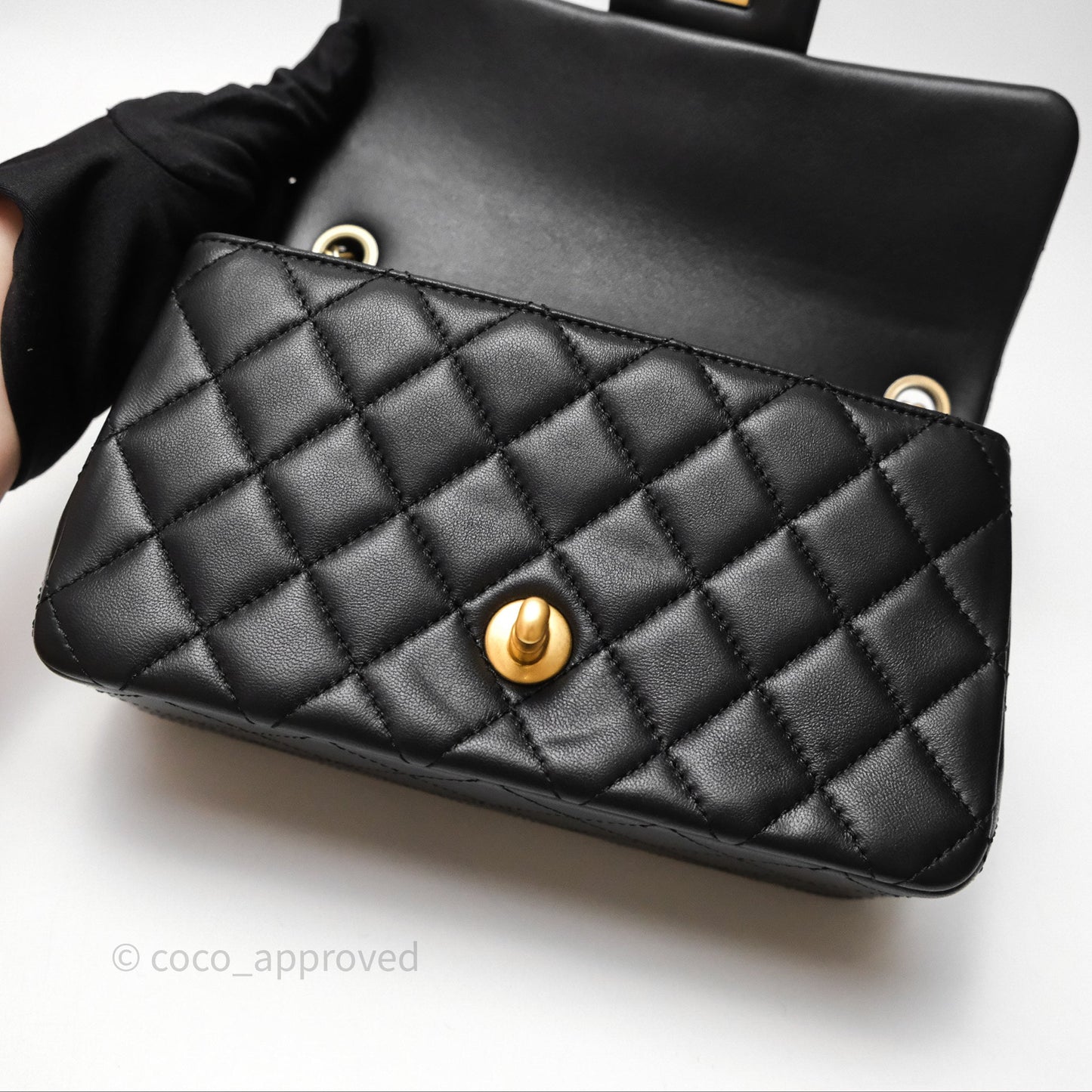 Chanel Mini Rectangular Pearl Crush Quilted Black Lambskin Aged Gold Hardware