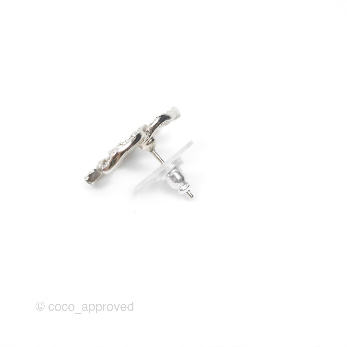 Chanel CC Crystals Earrings Silver Tone 20A